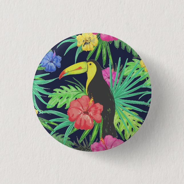 Tropical Tucan and Leaves Rainforest Button (Front)