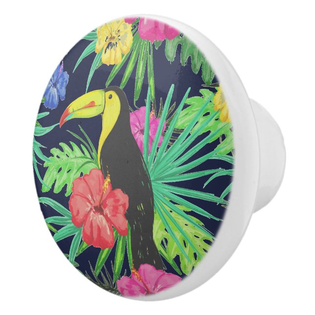 Tropical Tucan and Leaves Rainforest Ceramic Knob (Right)