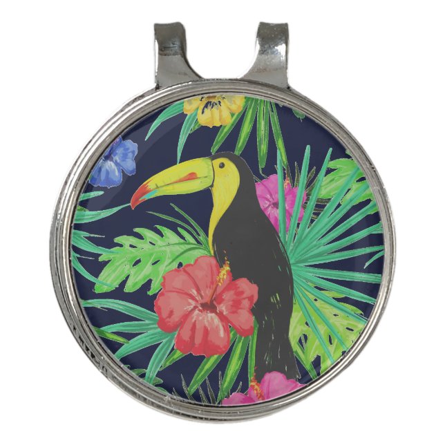 Tropical Tucan and Leaves Rainforest Golf Hat Clip (Front)