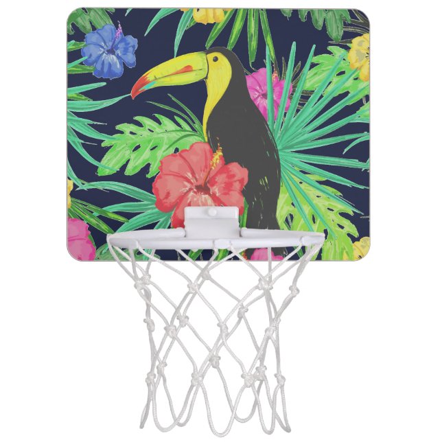 Tropical Tucan and Leaves Rainforest Mini Basketball Hoop (Front)