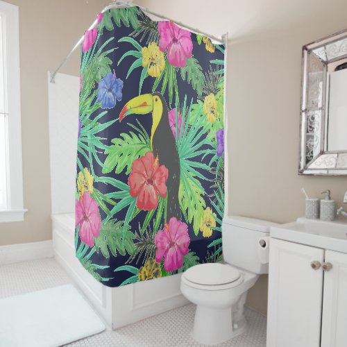 Tropical Tucan and Leaves Rainforest Shower Curtain