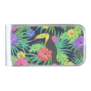 Tropical Tucan and Leaves Rainforest Silver Finish Money Clip