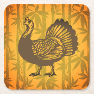 Tropical Turkey Thanksgiving Bamboo Square Paper Coaster