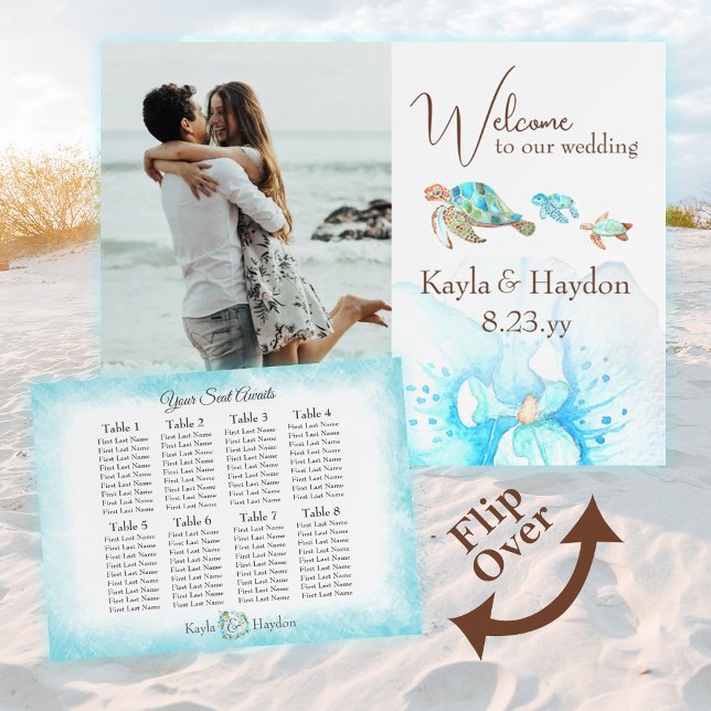 Tropical Turquoise 8-Table Seating & Welcome Sign (tropical turquoise blue-teal wedding seating chart and welcome sign)