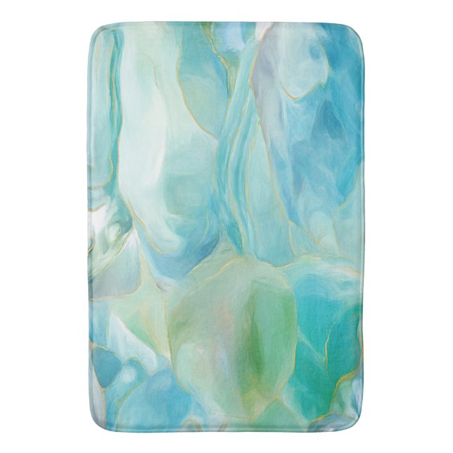 Tropical Turquoise Abstract Gemstone Coastal Bath Mat (Front Vertical)