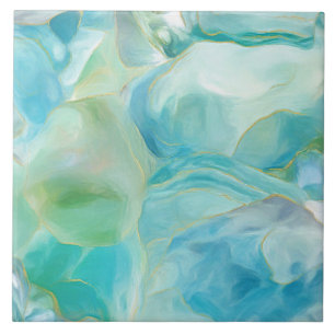 Tropical Turquoise Abstract Gemstone Coastal Ceramic Tile