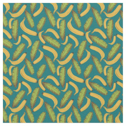 Tropical Turquoise Banana Leaf Pattern Fabric