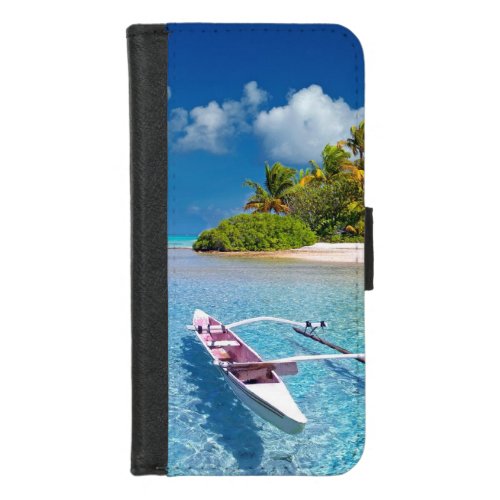 Tropical Turquoise Beach Boat Island iPhone 87 Wallet Case