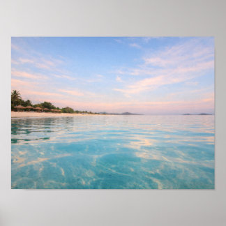 Tropical Turquoise Beach Poster - Pastel Sunset