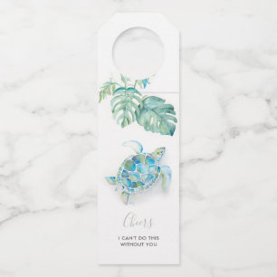 Tropical Turquoise Blue Sea Turtle Watercolor Bottle Hanger Tag