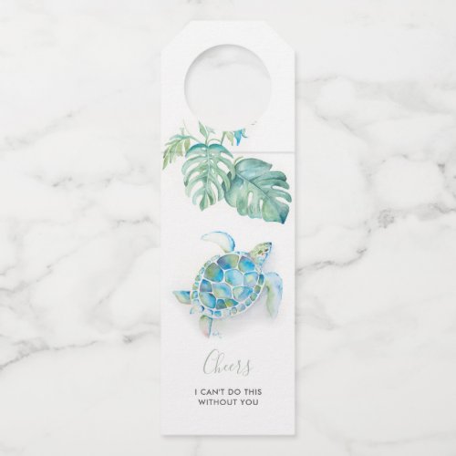 Tropical Turquoise Blue Sea Turtle Watercolor Bottle Hanger Tag
