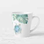 Tropical Turquoise Blue Watercolor Sea Turtle Mug<br><div class="desc">Add tropical island style to your home with my witty latte mug featuring my original hand painted watercolor sea turtle and monstera palm leaves in shades of blue, green and white. The words Seas The Moment are set in hand lettered script typography in navy blue. Personalize the words to Seas...</div>