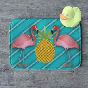 Tropical Turquoise Flamingo Bath Mat
