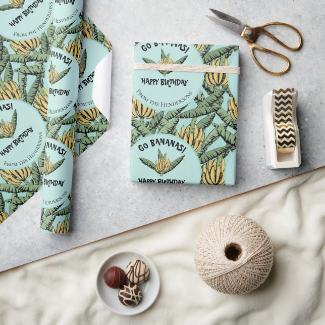Tropical Turquoise Go Bananas Birthday Banana Wrapping Paper (Crafts)