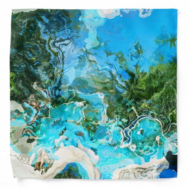 Tropical Turquoise Ocean Blue & Seaweed Green Bandana (Front)