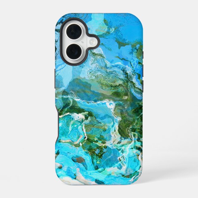 Tropical Turquoise Ocean Blue & Seaweed Green iPhone Case (Back)