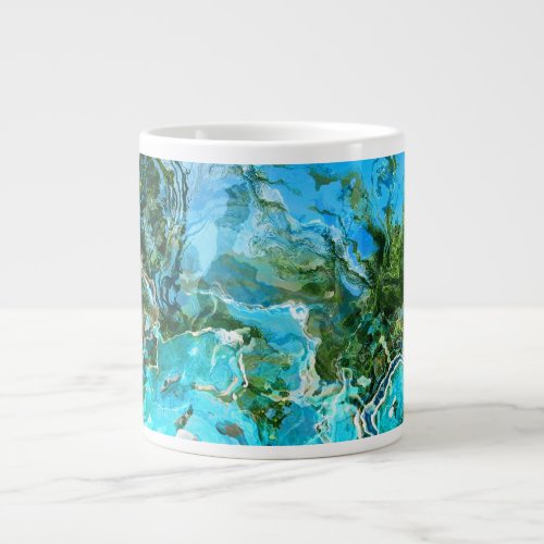 Tropical Turquoise Ocean Blue  Seaweed Green Large Coffee Mug