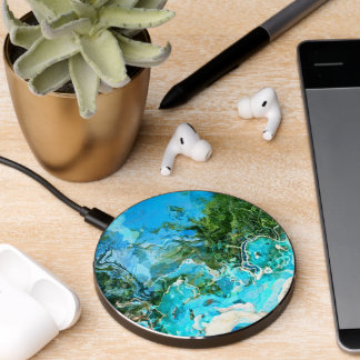 Tropical Turquoise Ocean Blue & Seaweed Green Wireless Charger