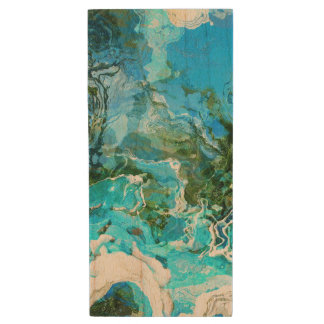 Tropical Turquoise Ocean Blue & Seaweed Green Wood Flash Drive