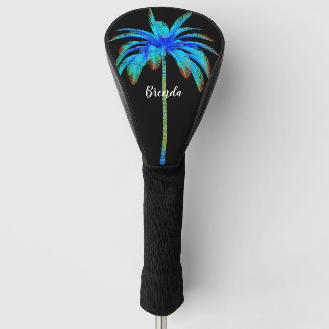 Tropical Turquoise Palm Tree Personalized Golf Head Cover (Front)