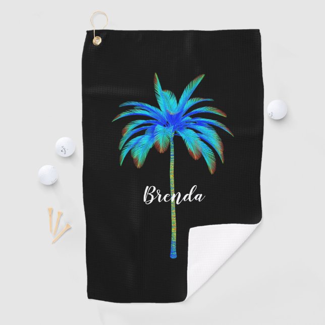 Tropical Turquoise Palm Tree Womens Personalized Golf Towel (InSitu)