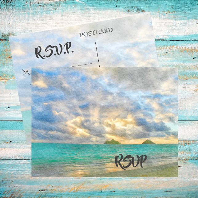 Tropical Turquoise Paradise RSVP Invitation Postcard (Creator Uploaded)
