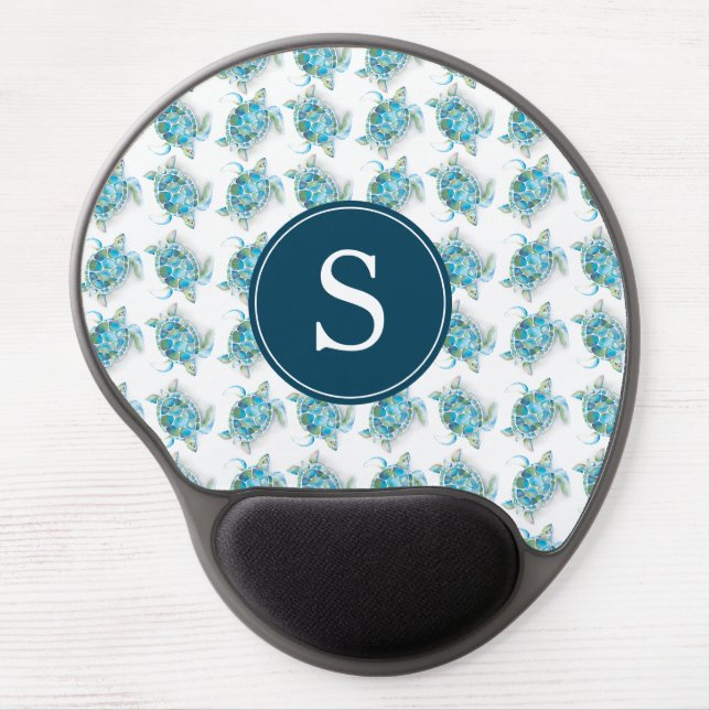 Tropical Turquoise Sea Turtle Monogram Gel Mouse Pad (Front)