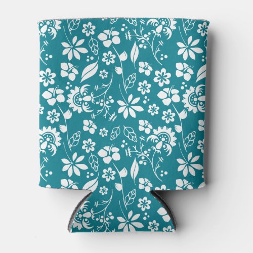 Tropical Turquoise Teal Blue Floral Pattern Can Cooler