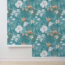 Tropical Turquoise & Terracotta Hibiscus Floral 