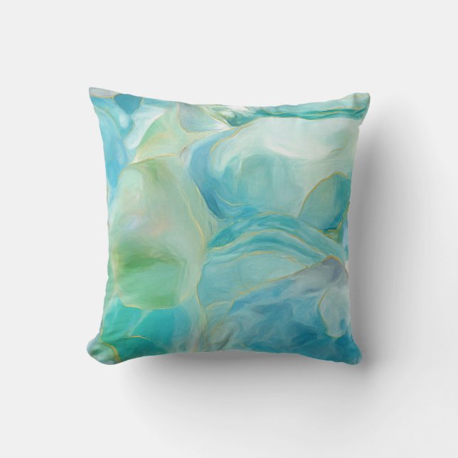 Tropical Turquoise Watercolor Beach  Throw Pillow (Front)