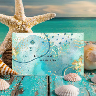 Tropical Turquoise Watercolor Coastal Abstract Business Card