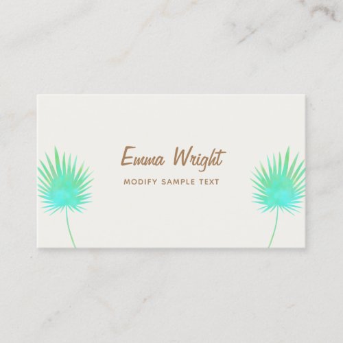 Tropical Turquoise Watercolor Palm Leaf Branches Business Card