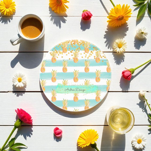 Tropical Turquoise Yellow Beach  Coaster (Creator Uploaded)