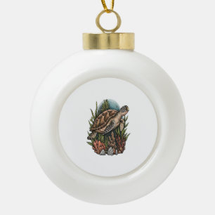 Tropical Turtle Ceramic Ball Christmas Ornament