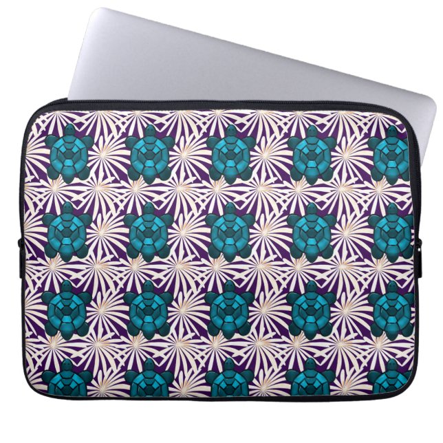 Tropical Turtle Floral Pattern Seamless Sea Turtle Laptop Sleeve (Front)