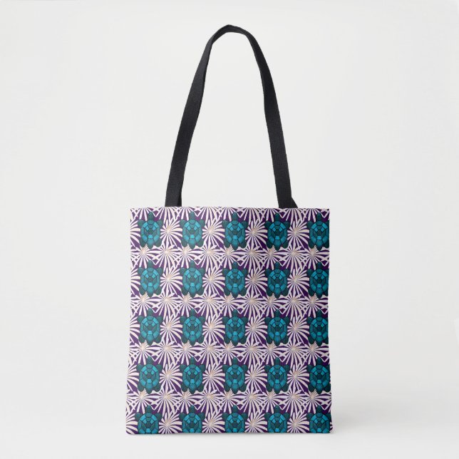 Tropical Turtle Floral Pattern Seamless Sea Turtle Tote Bag (Front)