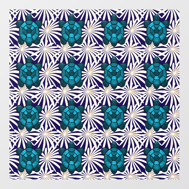 Tropical Turtle Floral Pattern Seamless Sea Turtle Wall Decal (Front)