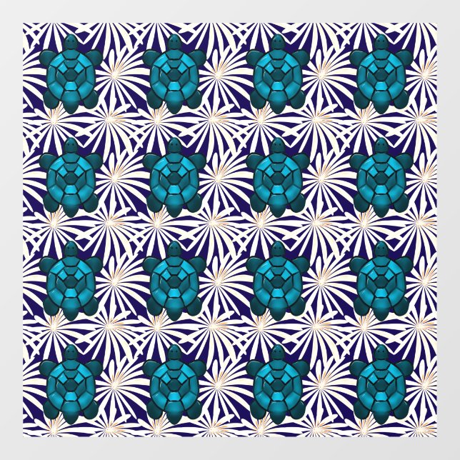 Tropical Turtle Floral Pattern Seamless Sea Turtle Window Cling (Sheet)