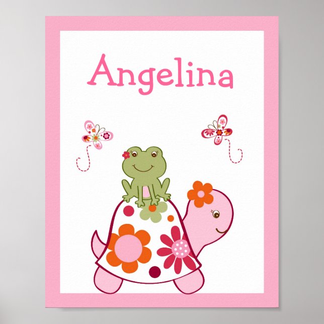Tropical Turtle Frog Nursery Wall Art Name Print (Front)