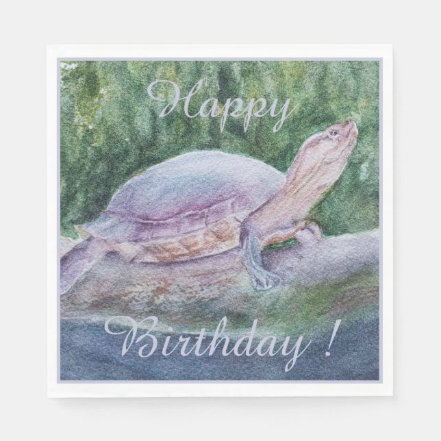 Tropical Turtle Happy Birthday Party Celebration Napkins (Front)