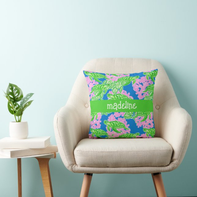 Tropical Turtles Pattern Personalized Throw Pillow (Chair)