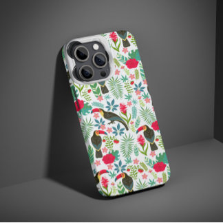 Tropical Tuscans and Flowers Pattern iPhone 14 Pro Case