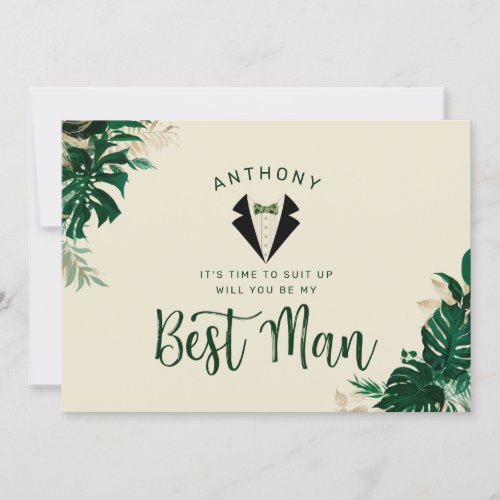 Tropical Tuxedo  Bow Tie Best Man Proposal Card