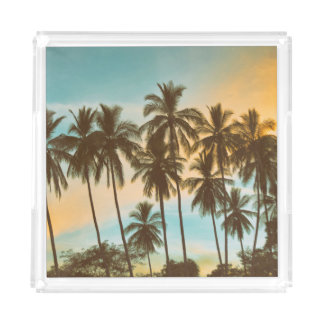 Tropical Twilight: Coconut Palm Silhouette Acrylic Tray