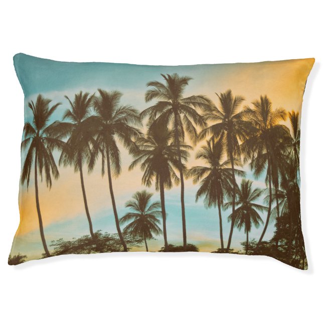 Tropical Twilight: Coconut Palm Silhouette Pet Bed (Front)