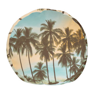 Tropical Twilight: Coconut Palm Silhouette Pouf