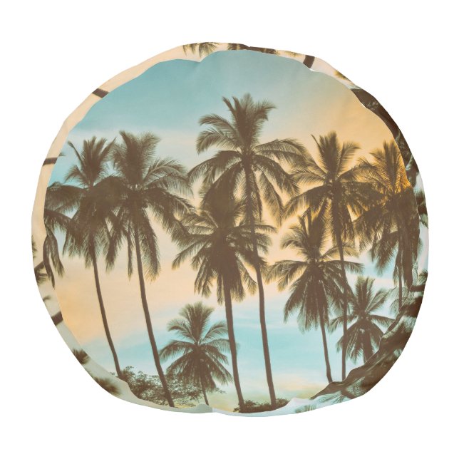 Tropical Twilight: Coconut Palm Silhouette Pouf (Bottom)