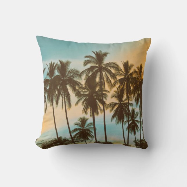 Tropical Twilight: Coconut Palm Silhouette Throw Pillow (Front)
