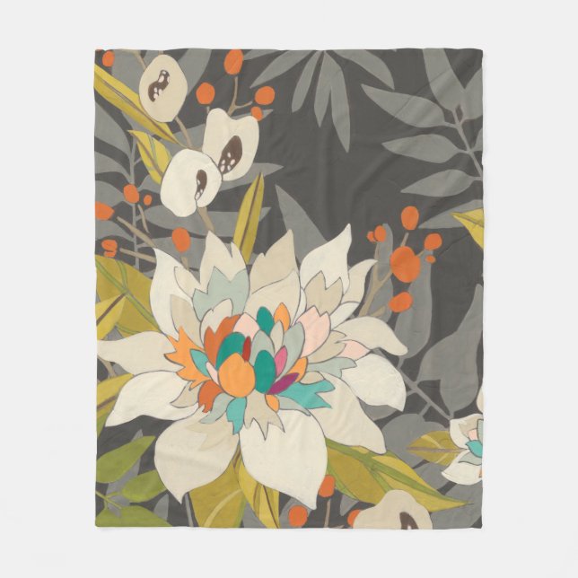 Tropical Twilight Flowers Fleece Blanket (Front)