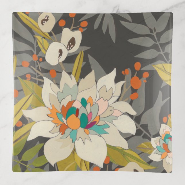 Tropical Twilight Flowers Trinket Tray (Front)